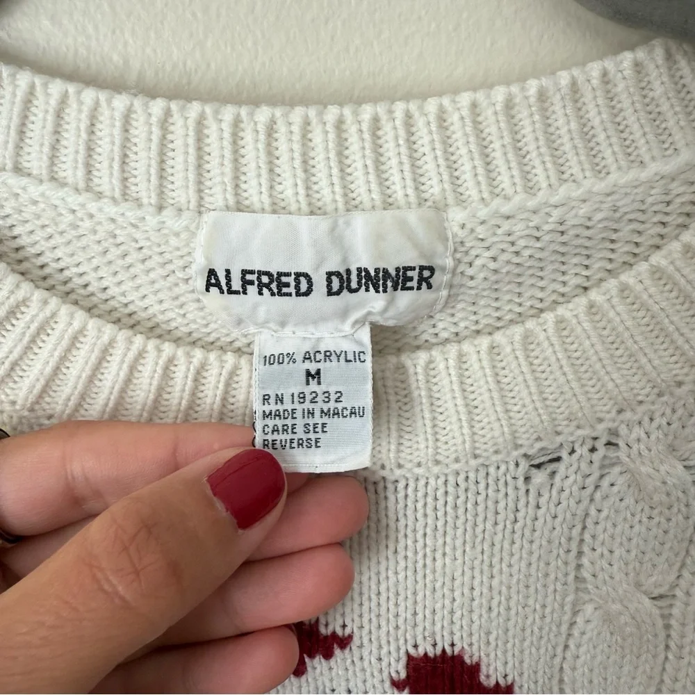 Vintage Alfred Dunner Floral Knit‎ Chunky Cottage White Crewneck Sweater Medium